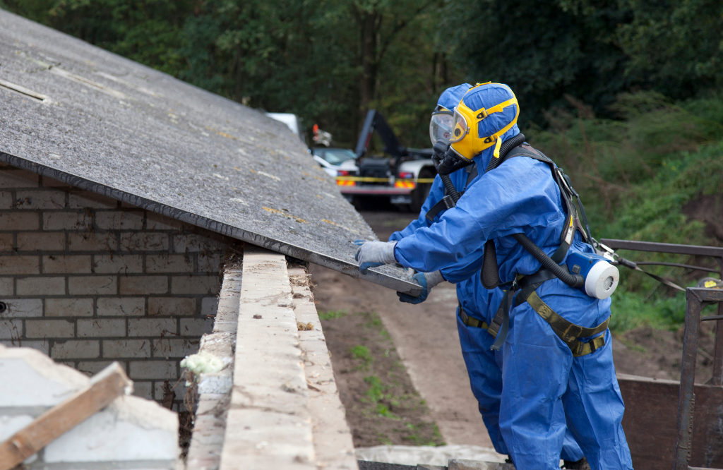 Two surveyors conducting an asbestos survey on the roof